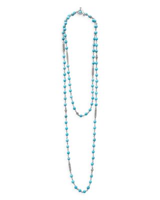 Sterling Silver Caviar Turquoise Bead Station Necklace, 34"