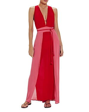 Shop Vix Brigite Color Block Maxi Dress In Red