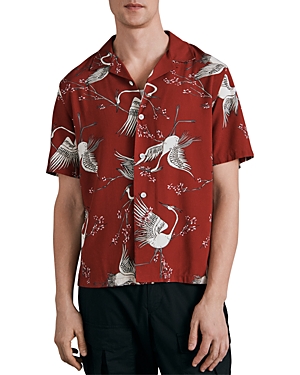 Shop Rag & Bone Avery Bird Print Short Sleeve Camp Shirt In Red Crane