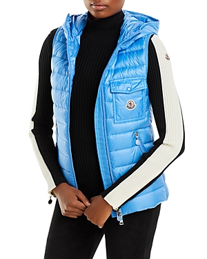 Shop Moncler Glygos Hooded Puffer Vest In Bright Blue