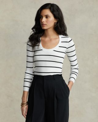 Nautica T-Shirt Donna Maniche Lunghe A Righe – Girocollo In Cotone, Capo Basic (Pacco Da 1)