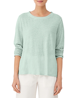 Eileen Fisher Organic Linen Long Sleeve Crewneck Tee In Absth