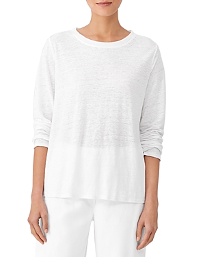 Eileen Fisher Organic Linen Long Sleeve T-shirt In White