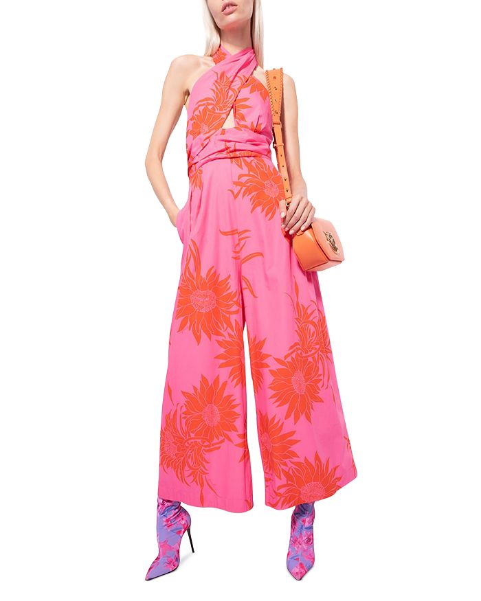 PINKO Floral Print Halter Wide Leg Jumpsuit | Bloomingdale's