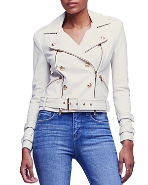 L Agence Billie Belted Leather Moto Jacket In Ivory