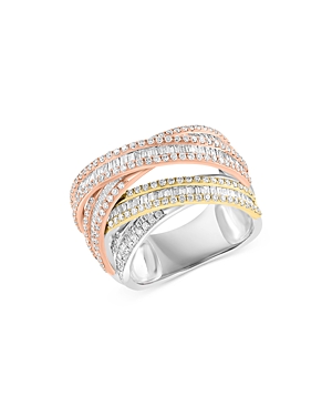 Bloomingdale's Diamond Crossover Ring In 14k Yellow, Rose & White Gold, 2.05 Ct.t.w - 100% Exclusive In White/multi