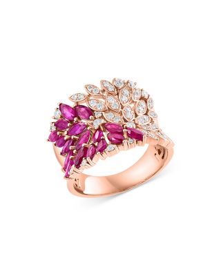 Bloomingdale's Fine Collection Ruby & Diamond Marquis Cluster Ring in 14K Rose Gold - Exclusive