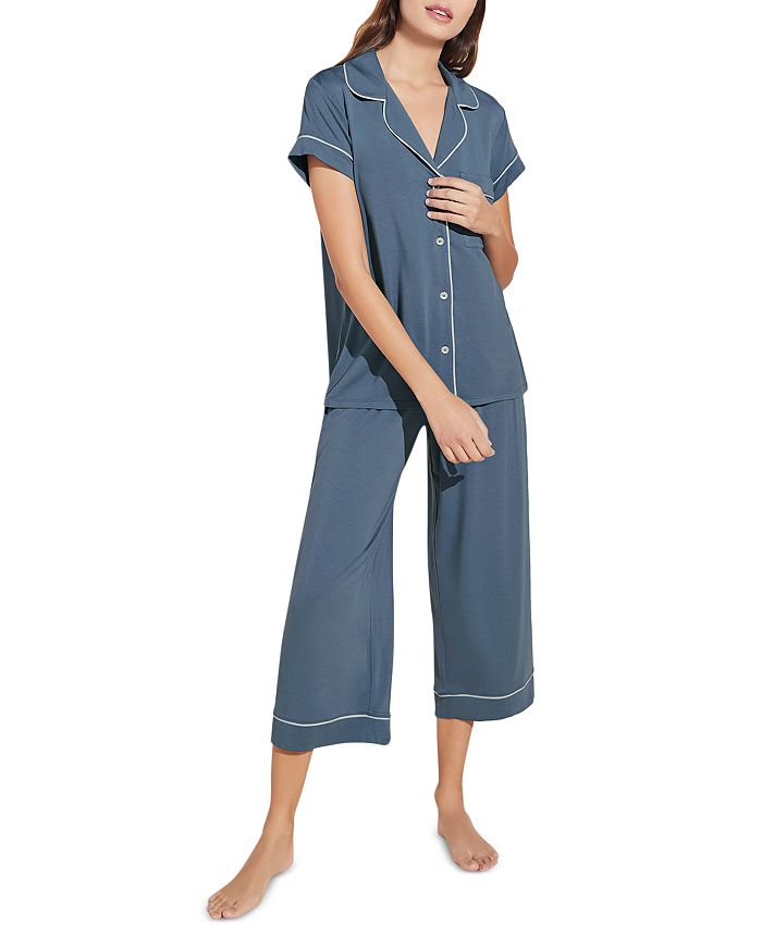 Shop Eberjey Gisele Short Sleeve Crop Pajama Set In Ice Blue