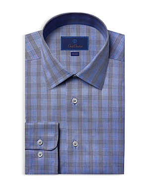 Shop David Donahue Trim Fit Glenplaid Twill Dress Shirt In Blue