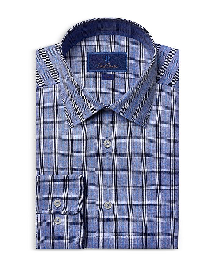 David Donahue Trim Fit Glenplaid Twill Dress Shirt | Bloomingdale's