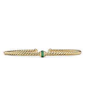 David Yurman - 18K Yellow Gold Cable Classics Pavé Emerald Center Station Bracelet
