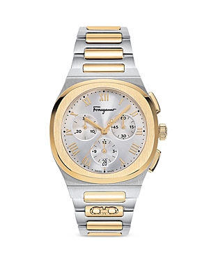 Ferragamo Elliptical Two Tone Stainless Steel Chronograph Watch, 36mm In Silver/gold