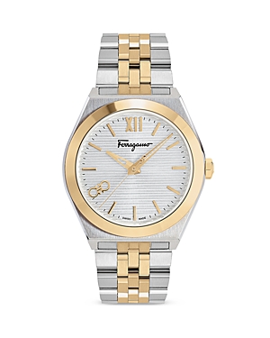 Shop Ferragamo Vega New Two Tone Stainless Steel Watch, 40mm In Silver/gold