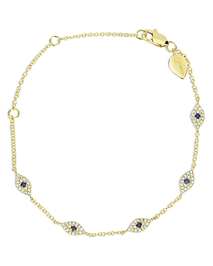 14K Yellow Gold Diamond & Blue Sapphire Evil Eye Bracelet
