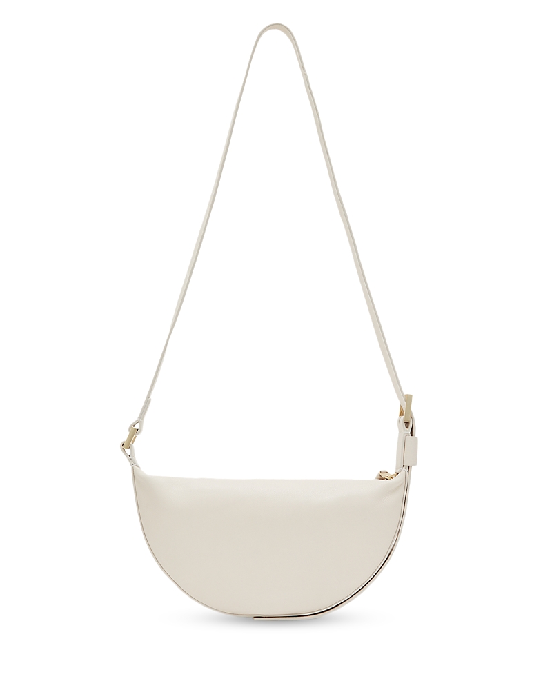 Shop Allsaints Half Moon Crossbody In Salt Lake/silver