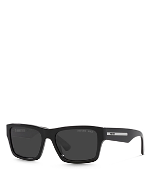 Prada Polarized Rectangle Sunglasses, 56mm In Black/black Polarized Solid