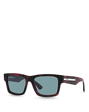 Prada Polarized Rectangle Sunglasses, 56mm In Tortoise/blue Polarized Solid
