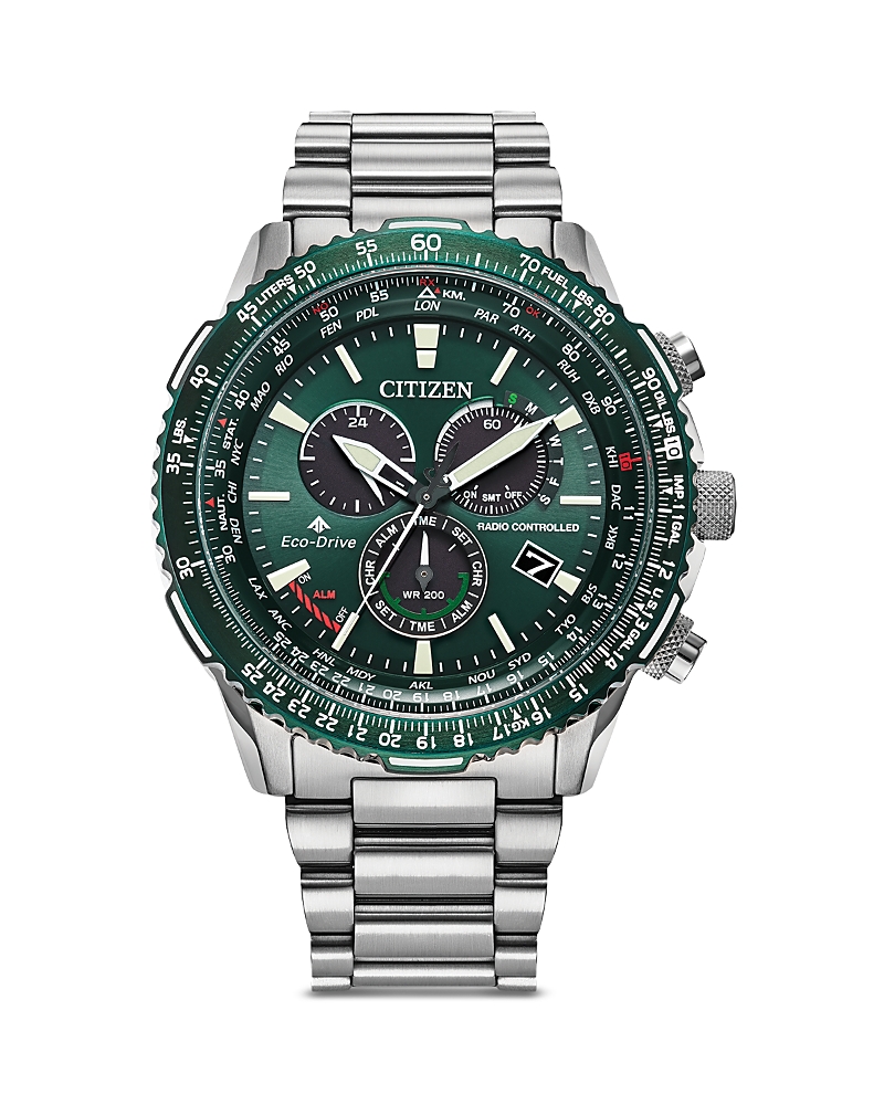 Citizen Promaster Mens Chronograph Silver Tone Stainless Steel Bracelet Watch Ca0820-50x In Green/silver