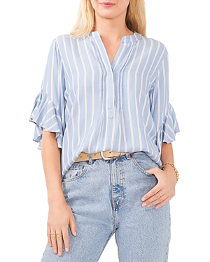 VINCE CAMUTO RUFFLE SLEEVE STRIPED BLOUSE