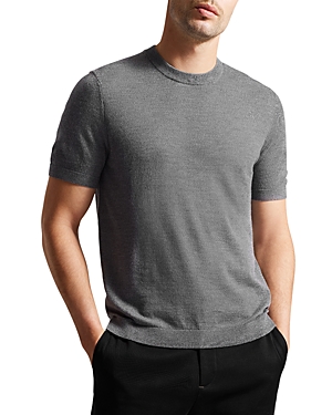 Ted Baker Senti Regular Fit Short Sleeve Wool Sweater In Charcoal
