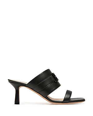 BALLY WOMEN'S ELIA SQUARE TOE LOGO ACCENT BLACK MID HEEL SANDALS