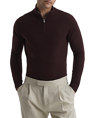 Reiss Blackhall Merino Funnel Neck Half Zip Pullover In Bordeaux