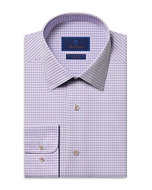 David Donahue Slim Fit Twill Check Button Front Dress Shirt
