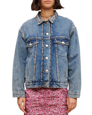ジャケット Maje Embellished Denim Jacket Denim jacket with rhinestones
