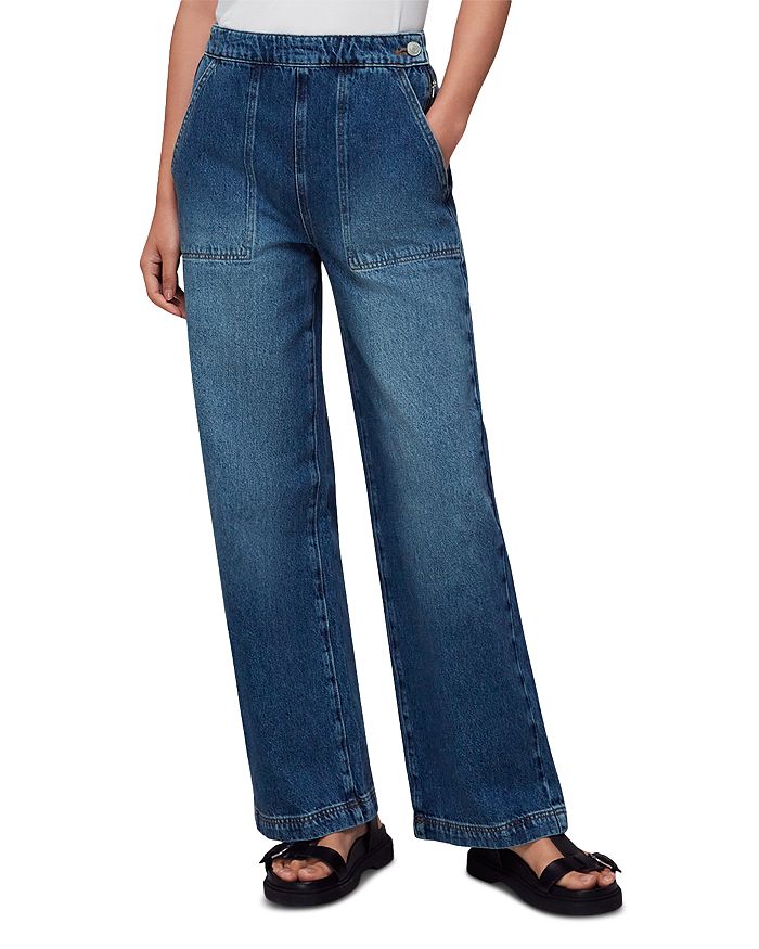 Whistles Cotton Authentic Side Zip Mid Rise Straight Jeans in Denim ...