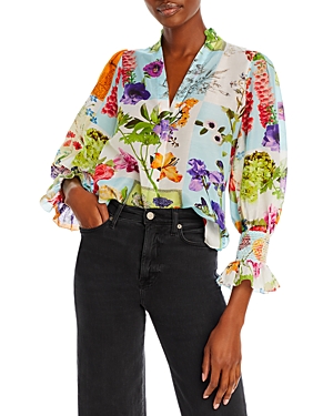 ALICE AND OLIVIA ALICE AND OLIVIA ILAN FLORAL CHECK PRINT BLOUSE