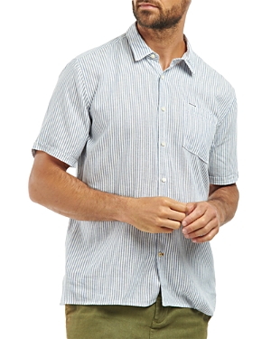 Barbour Deerpark Stripe Short Sleeve Cotton Button-up Shirt In Navy