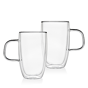 Godinger Double Walled Large Glass Coffee Mug, Set of 2