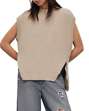 Allsaints Castel Side Zip Sweater In Sienna Stone