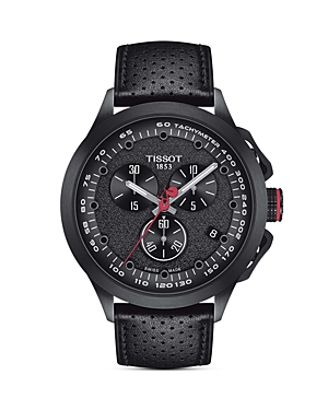 Tissot Men's Swiss Chronograph T-race Cycling Giro D'italia Black Leather Strap Watch 45mm In Black