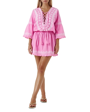 Melissa Odabash Martina Embroidered Swim Cover Up In Pink/white