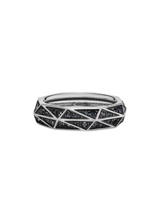 David Yurman Men's Torqued Faceted Band Ring in Sterling Silver with Pave Black Diamonds