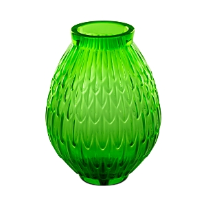Lalique Plumes Vase in Amazon Green, Small
