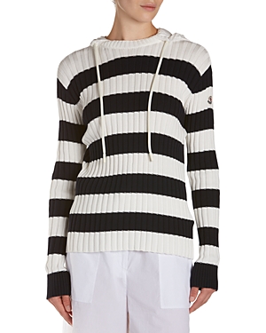 Shop Moncler Striped Hooded Sweater In White