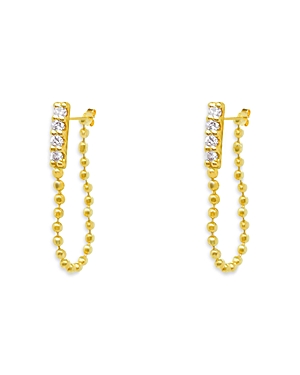 14K Yellow Gold Diamond Bead Chain Huggie Hoop Earrings