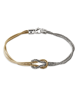 Shop John Hardy 14k Yellow Gold & Sterling Silver Classic Chain Love Knot Double Chain Manah Bracelet In Gold/silver