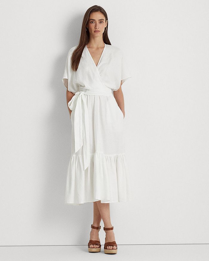 Ralph Lauren Linen Wrap Style Midi Dress | Bloomingdale's