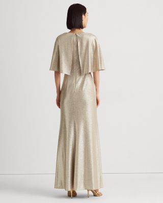 Foil Print Jersey Cape Gown