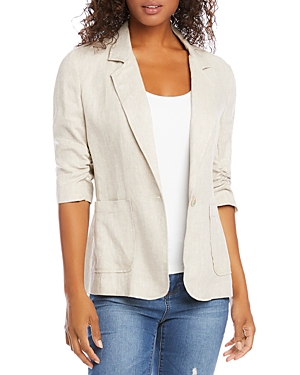 Karen Kane Ruched Sleeve Linen Blazer In Oat