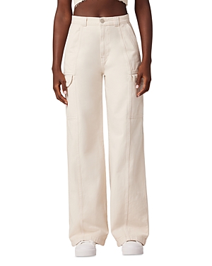 Cotton High Rise Wide Leg Cargo Jeans in Great Egret