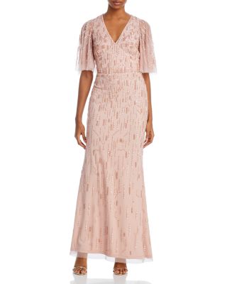 Aidan Mattox Beaded Flutter Sleeve Gown Bloomingdale s