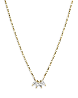 14K Yellow Gold Diamond Marquis Pendant Necklace, 16-18