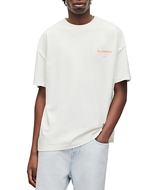 Allsaints Underground Oversize Graphic Tee In Ashen White/ Orange