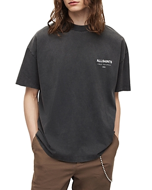 Allsaints Underground Oversize Graphic Tee In Washed Black