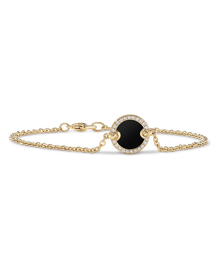 David Yurman - Petite 18K Gold DY Elements&reg; Black Onyx & Pav&eacute; Diamonds Center Station Chain Bracelet