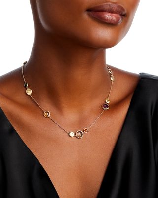 18K Gold Jaipur Color Mixed Gemstone Station Necklace, 16"-18"